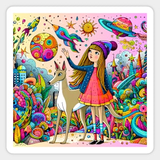 Magical Dog and Girl Whimsical Fantasy Magnet